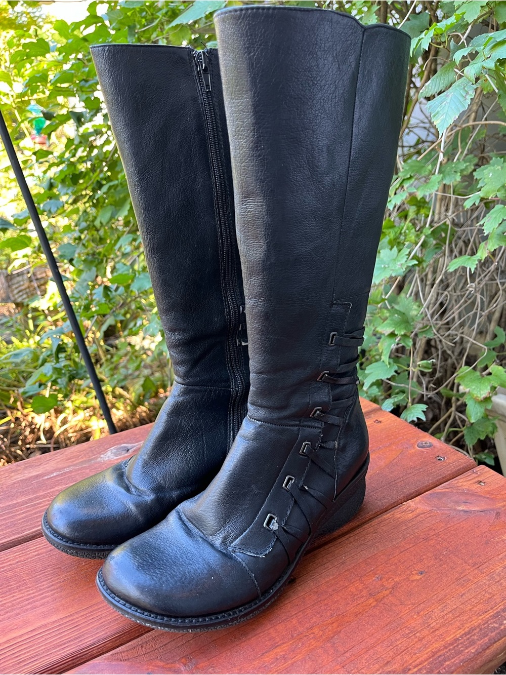 Miz Mooz Orson Women’s Black Leather Knee High Riding Boots Faux Fur Zip 6.5